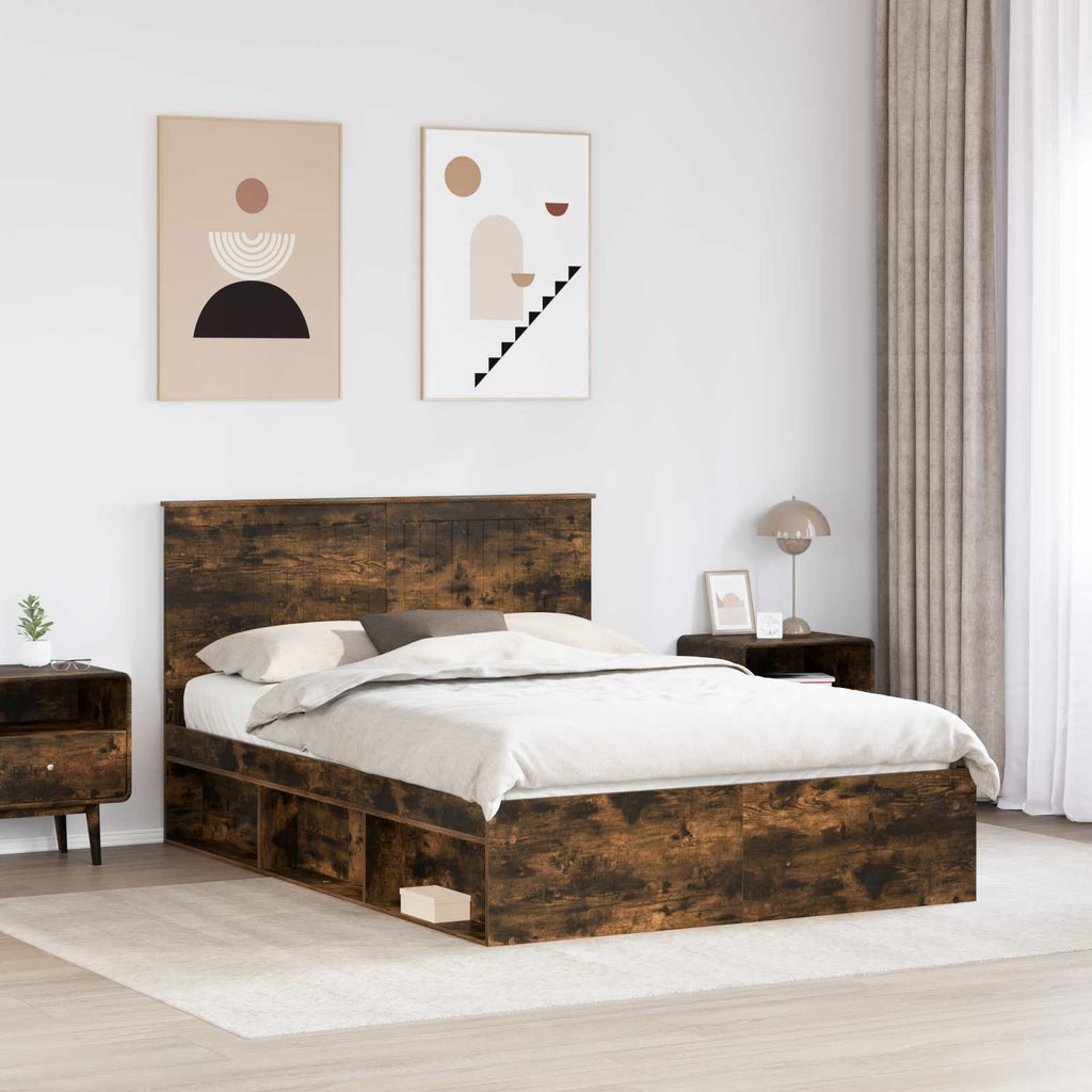 vidaXL Ramka łóżka Dąb wędzony 140 x 200 cm Lite drewno sosnowe