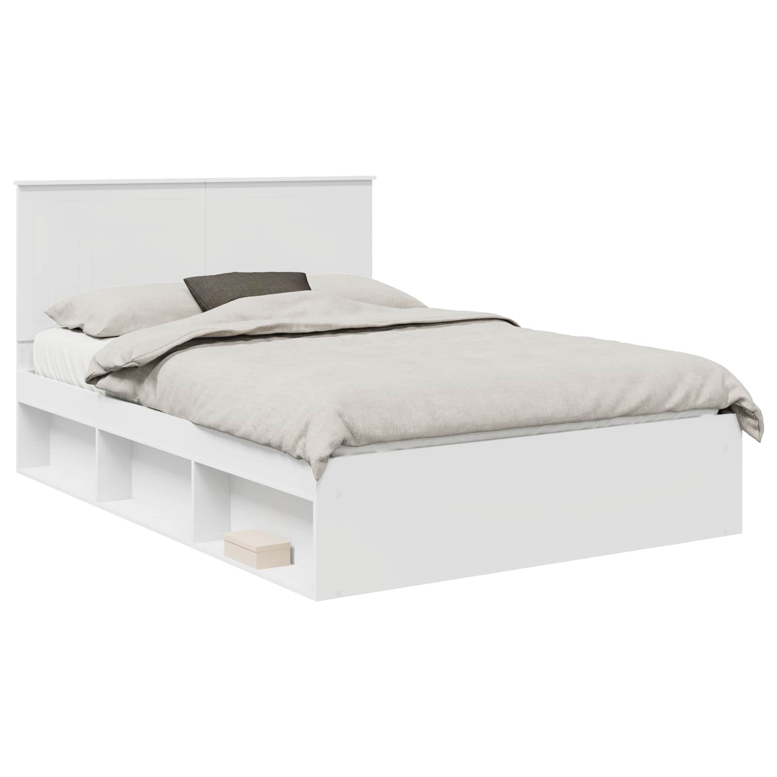 vidaXL Ramka łóżka Z zagłówkiem Biały 140 x 190 cm Lite drewno sosnowe