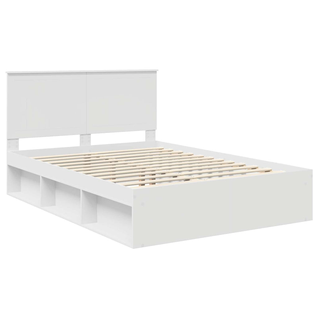 vidaXL Ramka łóżka Z zagłówkiem Biały 140 x 190 cm Lite drewno sosnowe