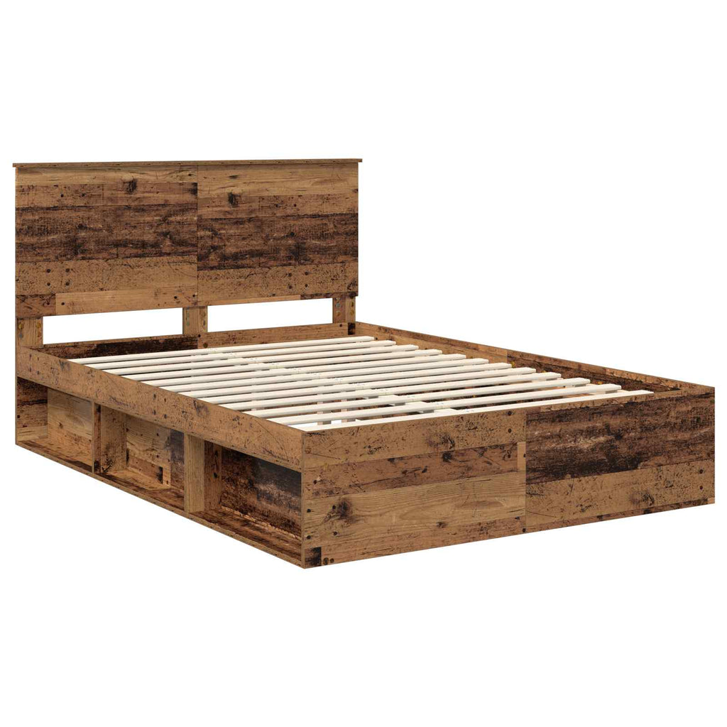 vidaXL Ramka łóżka Stare drewno 140 x 190 cm Lite drewno sosnowe