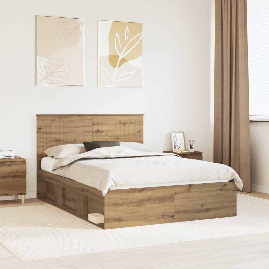 vidaXL Ramka łóżka Dąb rzemieślniczy 140 x 190 cm Lite drewno sosnowe