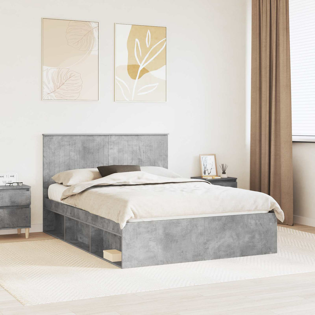 vidaXL Ramka łóżka Szary beton 135 x 190 cm Lite drewno sosnowe