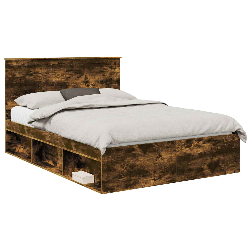 vidaXL Ramka łóżka Dąb wędzony 135 x 190 cm Lite drewno sosnowe