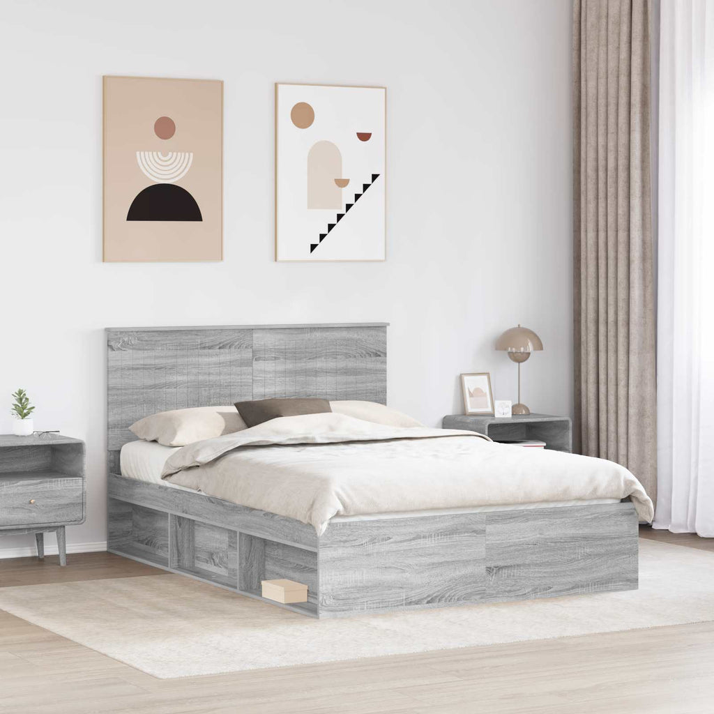 vidaXL Ramka łóżka Szary Sonoma 135 x 190 cm Lite drewno sosnowe