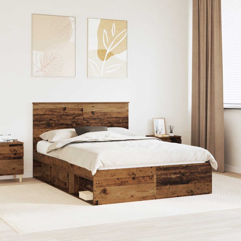 vidaXL Ramka łóżka Stare drewno 135 x 190 cm Lite drewno sosnowe