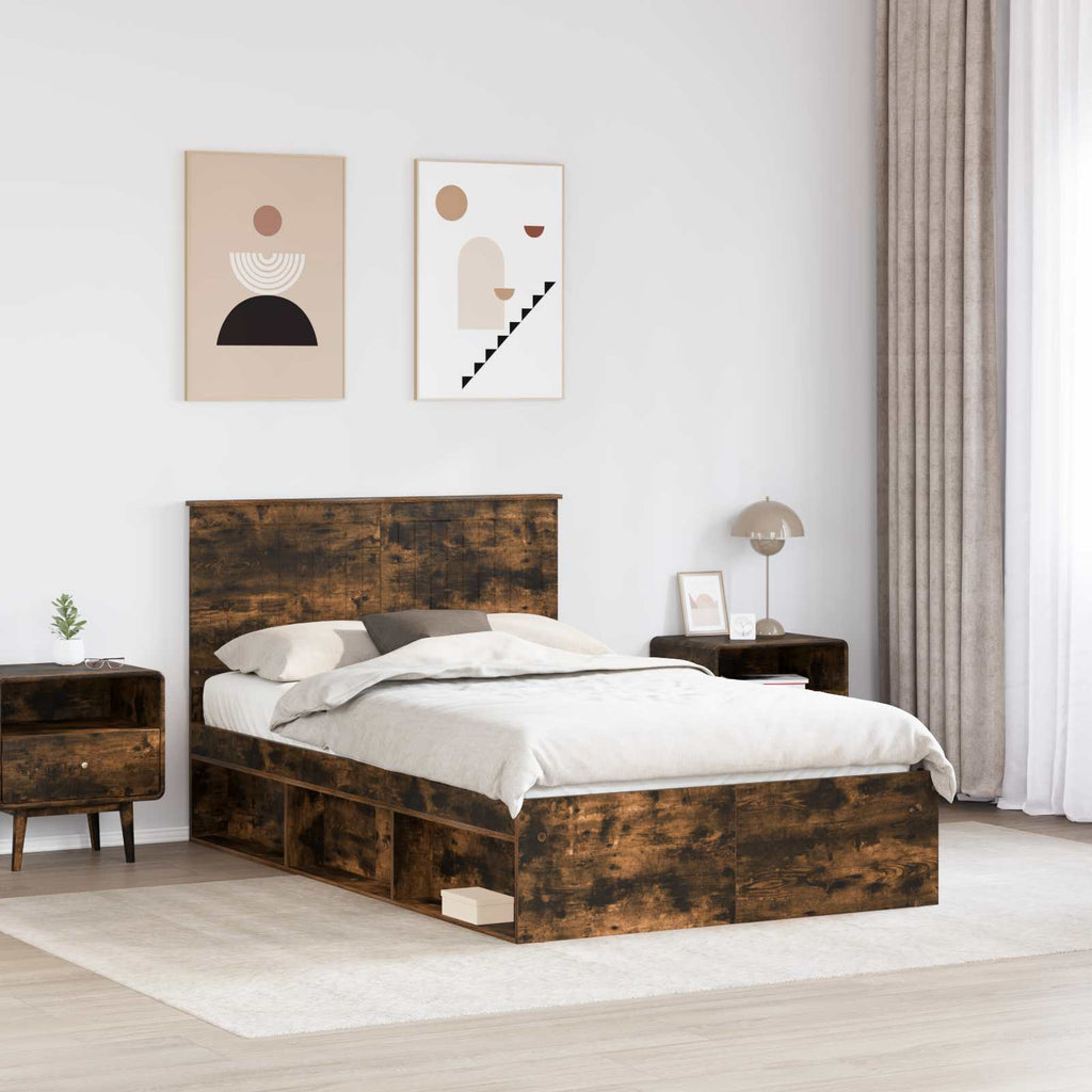 vidaXL Ramka łóżka Dąb wędzony 120 x 200 cm Lite drewno sosnowe