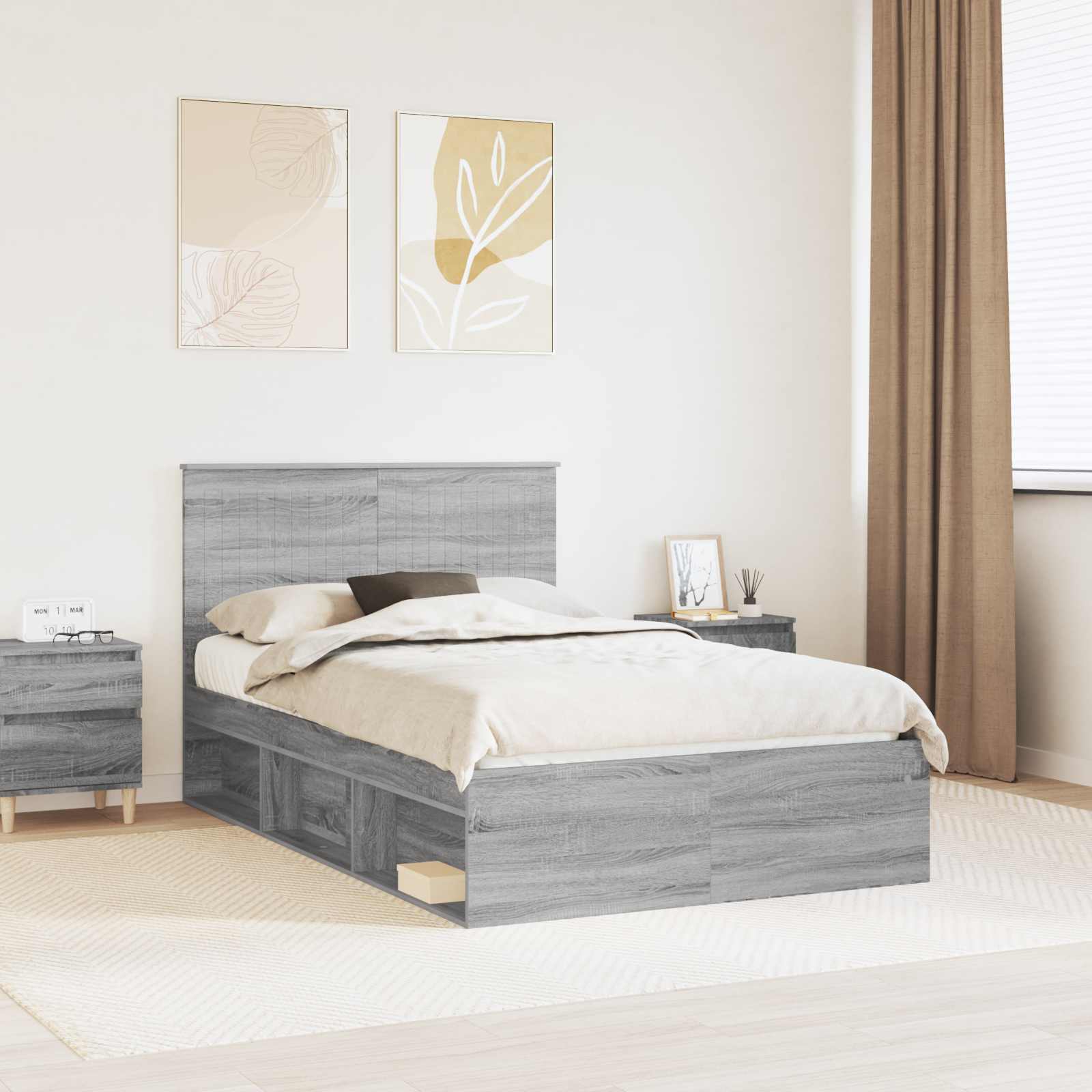 vidaXL Ramka łóżka Szary Sonoma 120 x 200 cm Lite drewno sosnowe