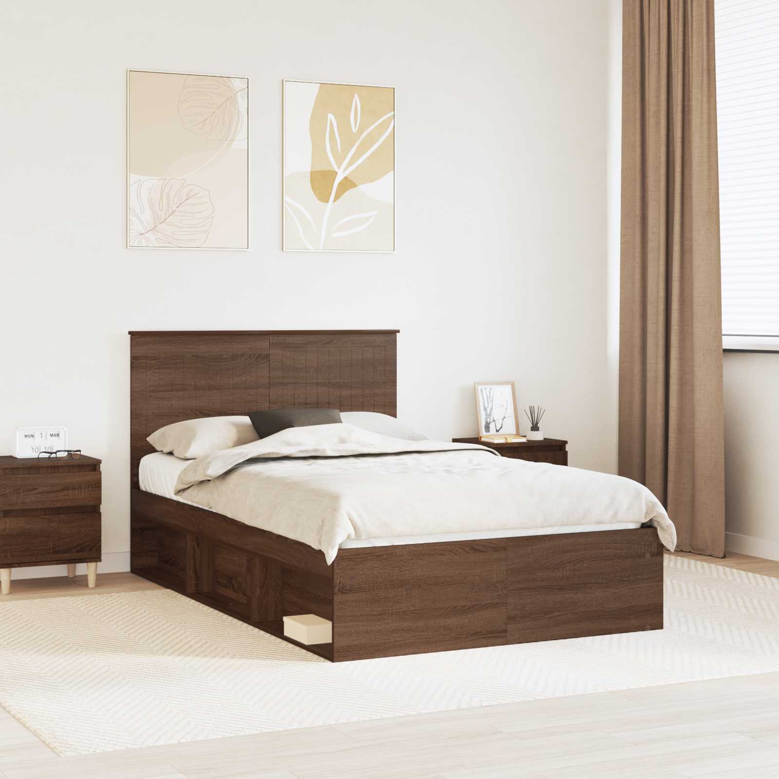 vidaXL Ramka łóżka Brązowy dąb 120 x 200 cm Lite drewno sosnowe