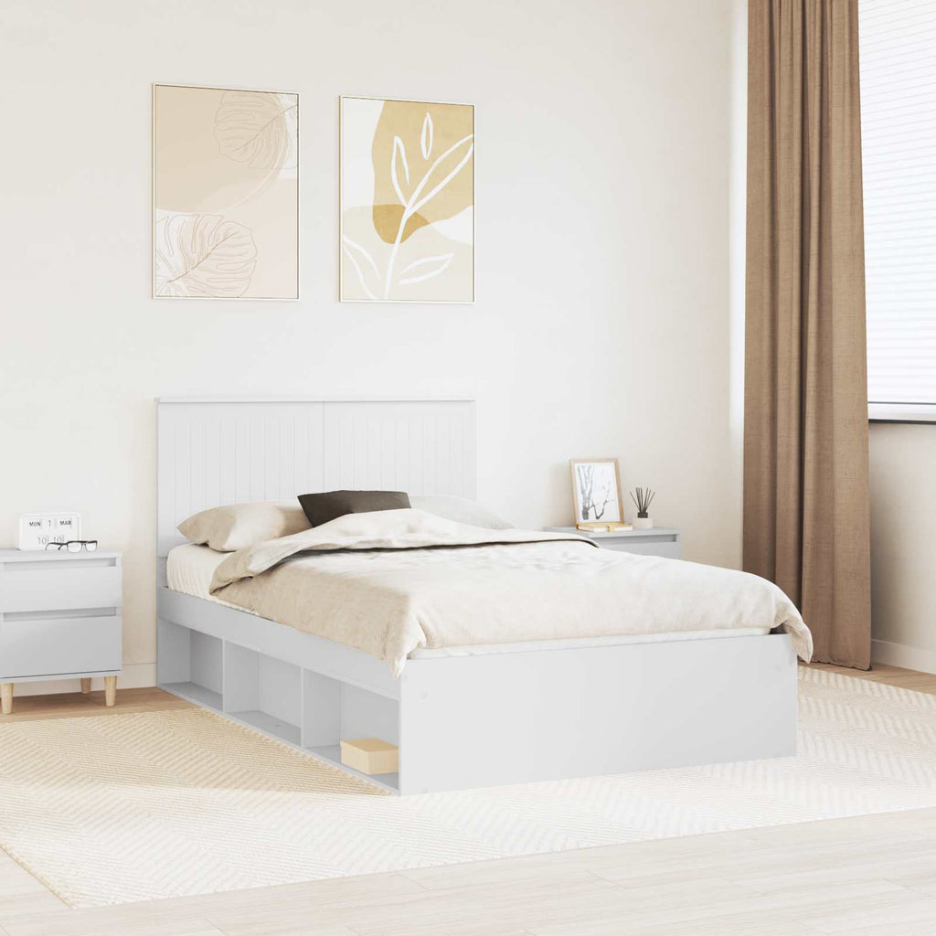 vidaXL Ramka łóżka Z zagłówkiem Biały 120 x 190 cm Lite drewno sosnowe