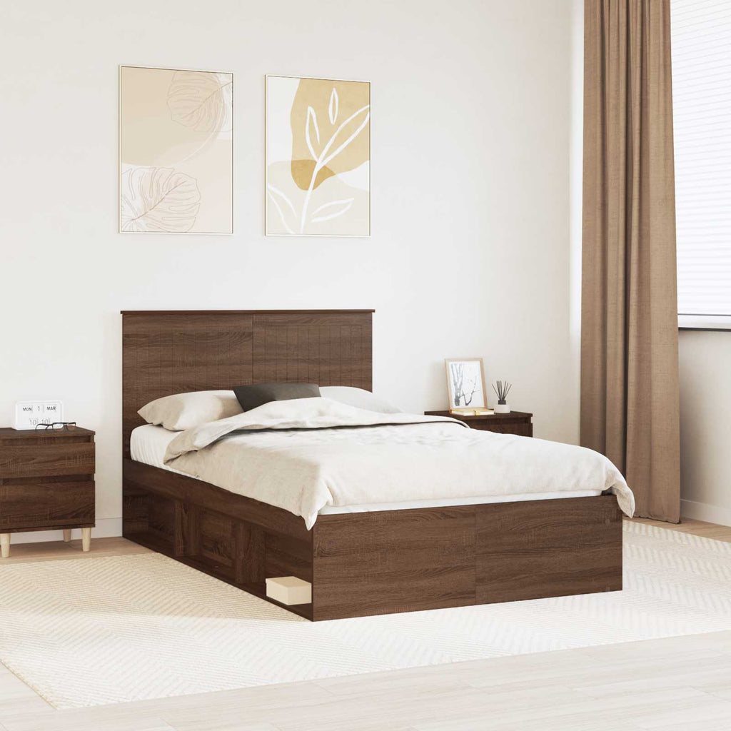 vidaXL Ramka łóżka Brązowy dąb 120 x 190 cm Lite drewno sosnowe