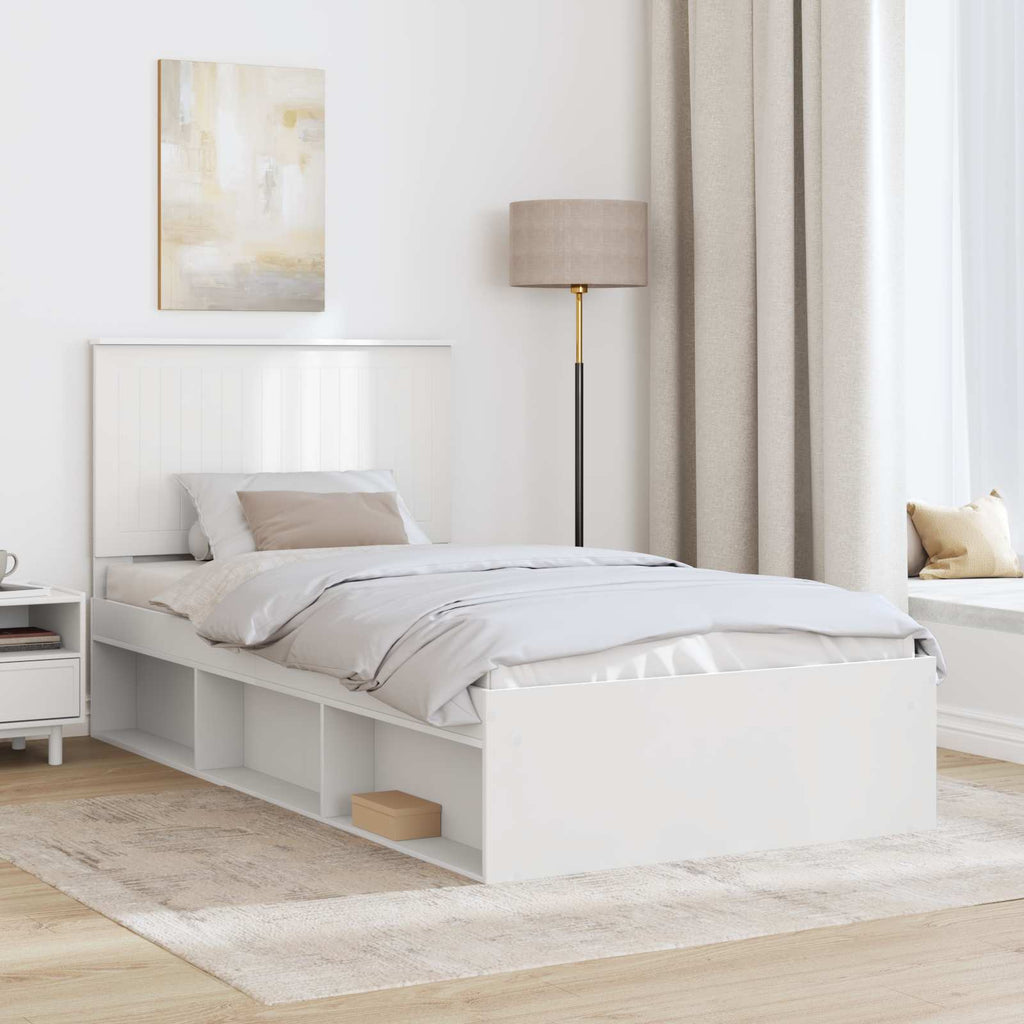 vidaXL Ramka łóżka Z zagłówkiem Biały 100 x 200 cm Lite drewno sosnowe