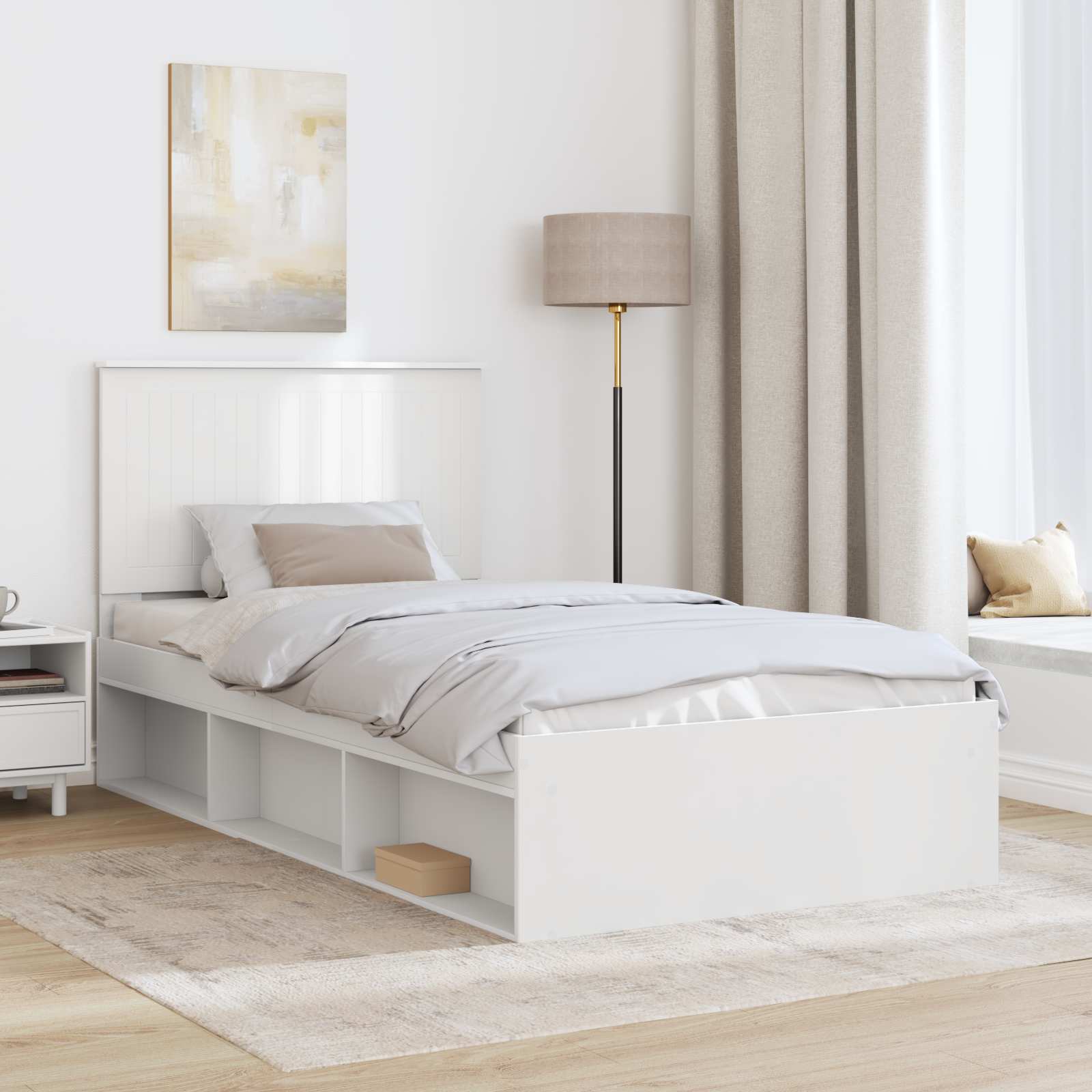 vidaXL Ramka łóżka Z zagłówkiem Biały 100 x 200 cm Lite drewno sosnowe