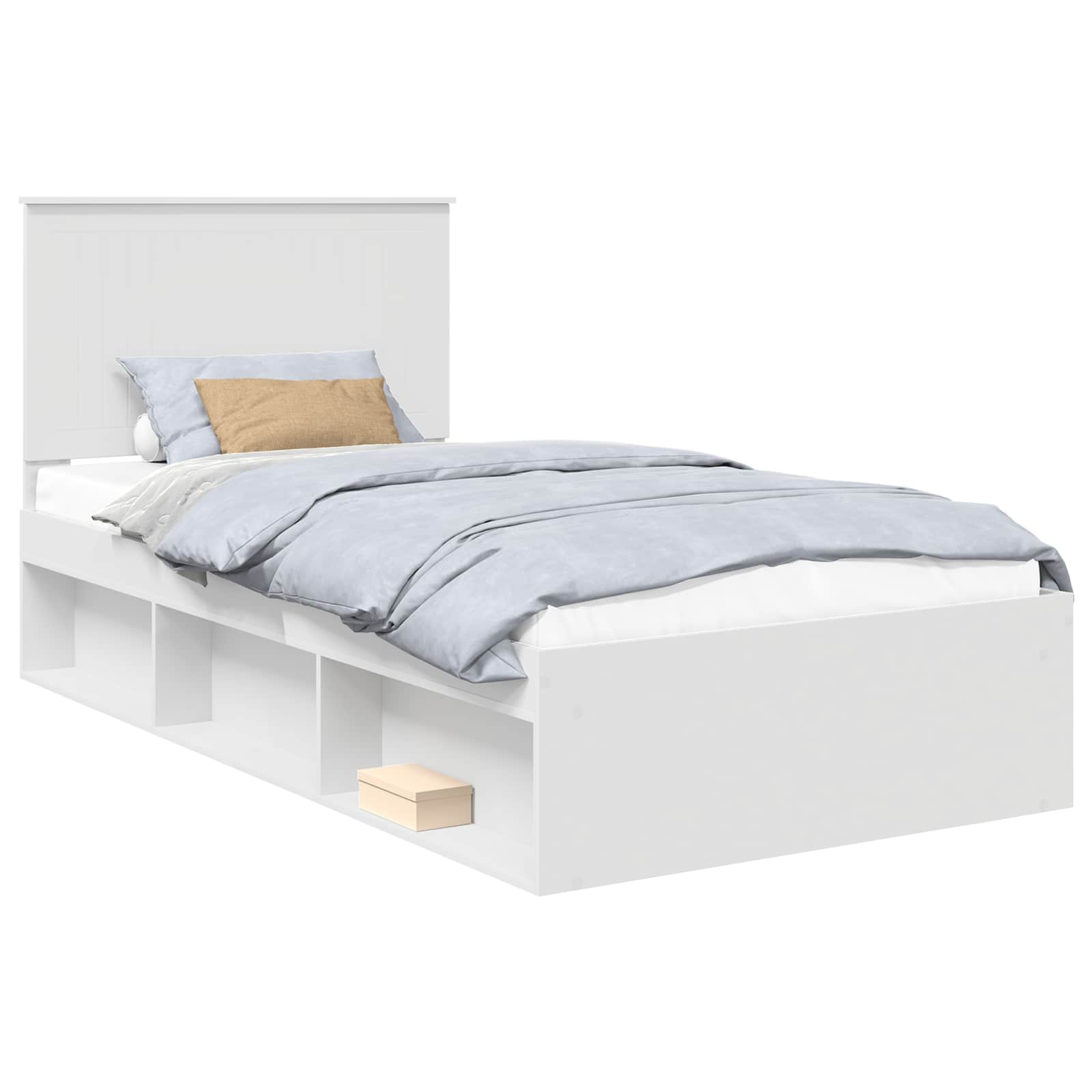 vidaXL Ramka łóżka Z zagłówkiem Biały 100 x 200 cm Lite drewno sosnowe