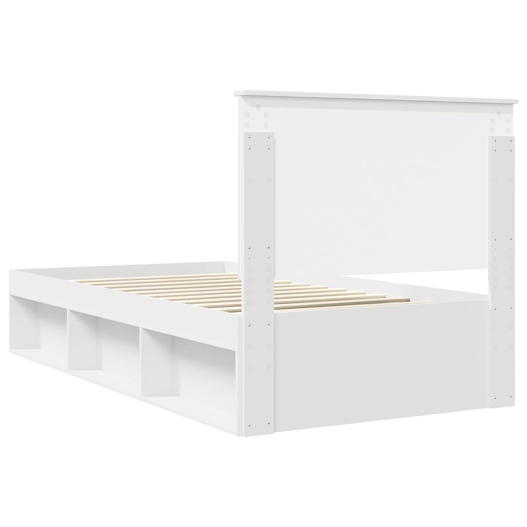 vidaXL Ramka łóżka Z zagłówkiem Biały 100 x 200 cm Lite drewno sosnowe