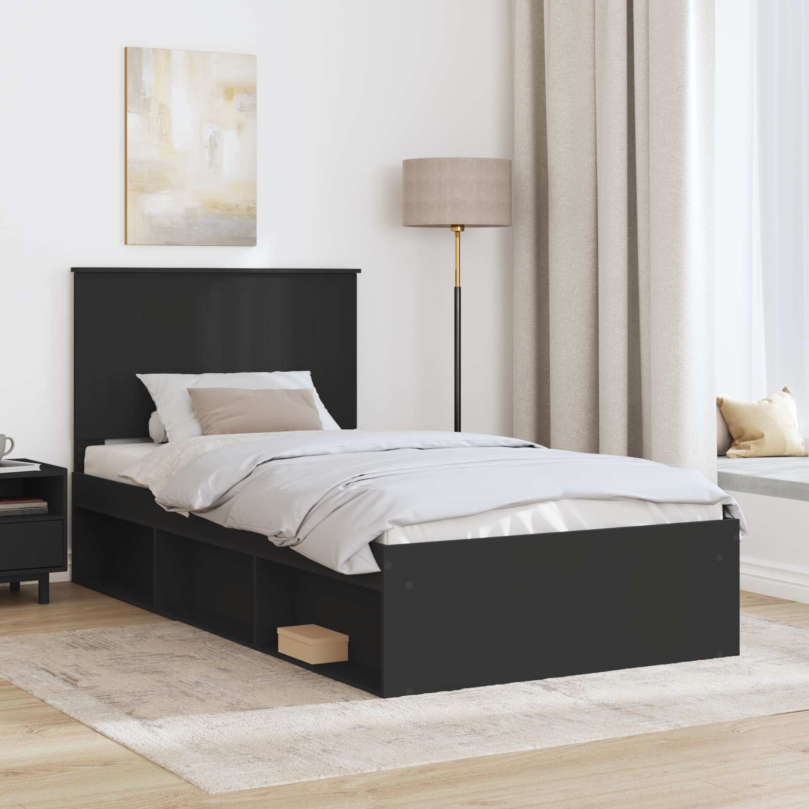 vidaXL Ramka łóżka Czarny 100 x 200 cm Lite drewno sosnowe