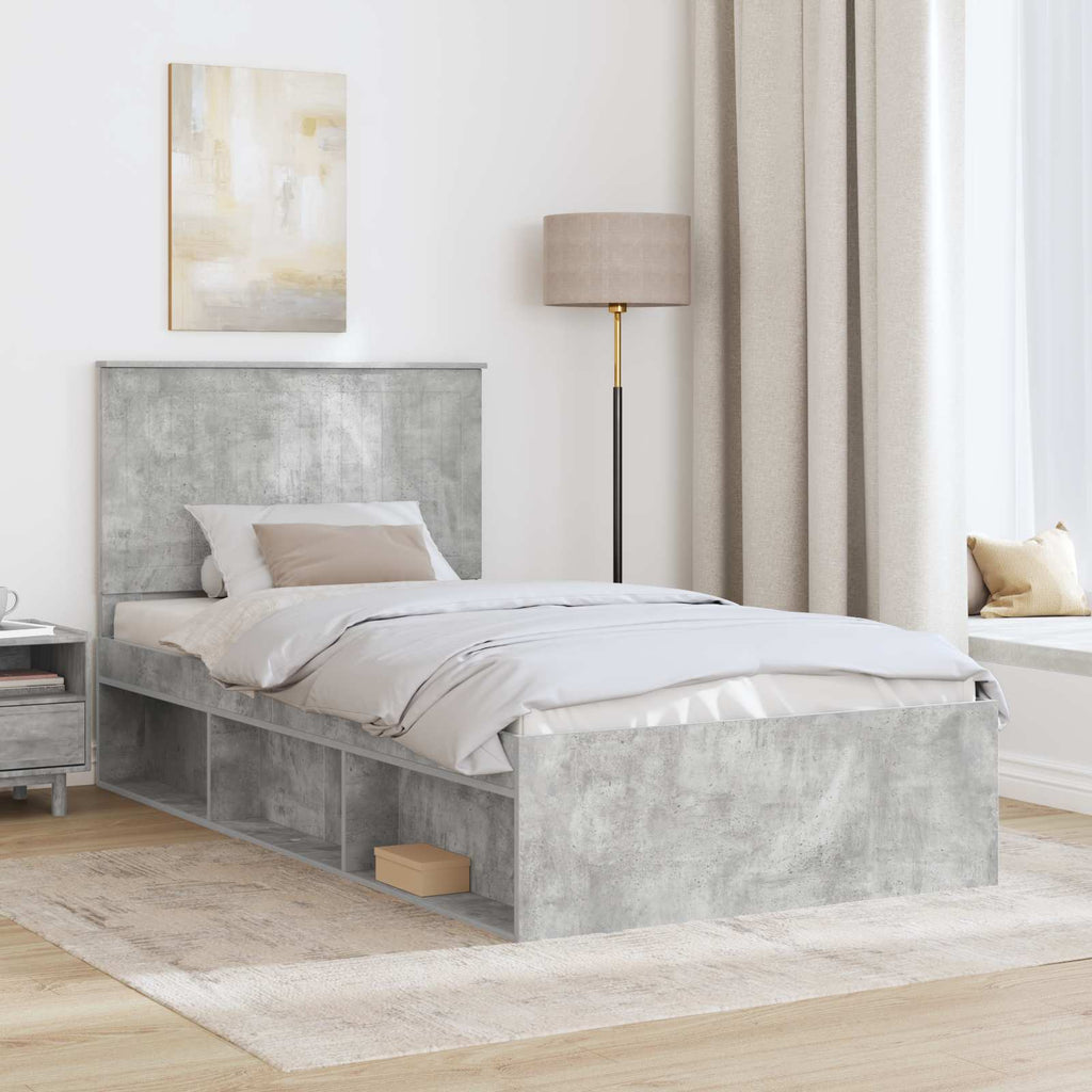 vidaXL Ramka łóżka Szary beton 100 x 200 cm Lite drewno sosnowe
