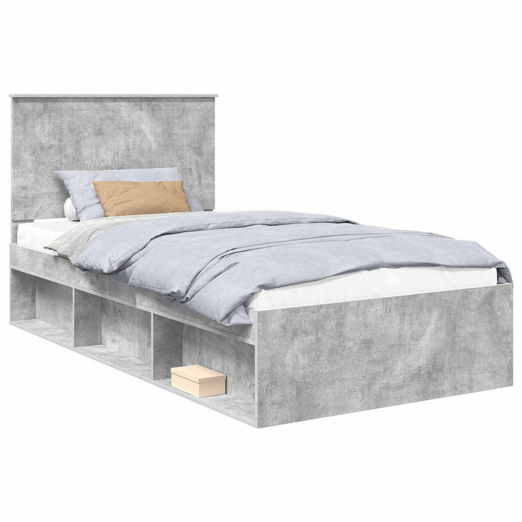 vidaXL Ramka łóżka Szary beton 100 x 200 cm Lite drewno sosnowe