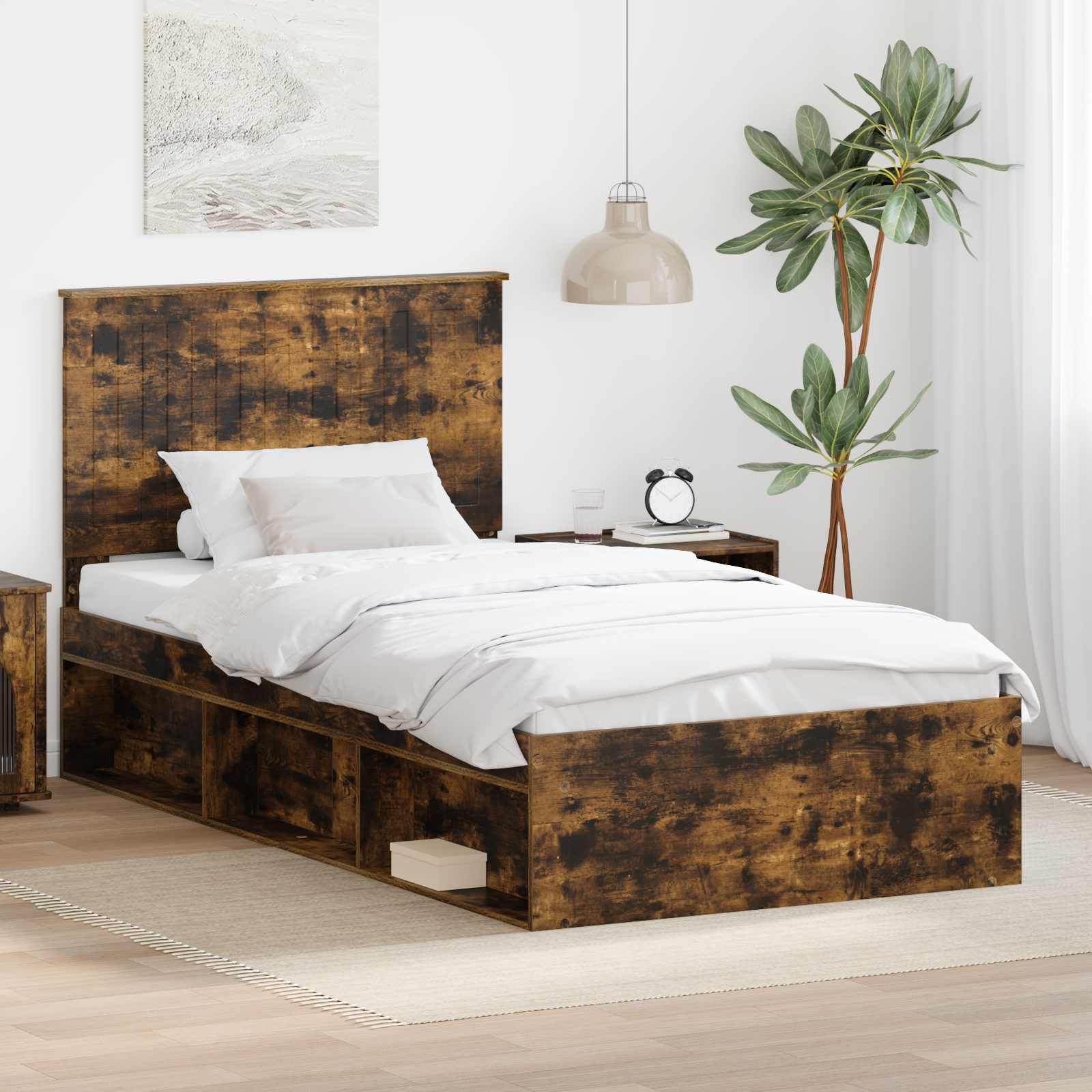 vidaXL Ramka łóżka Dąb wędzony 100 x 200 cm Lite drewno sosnowe