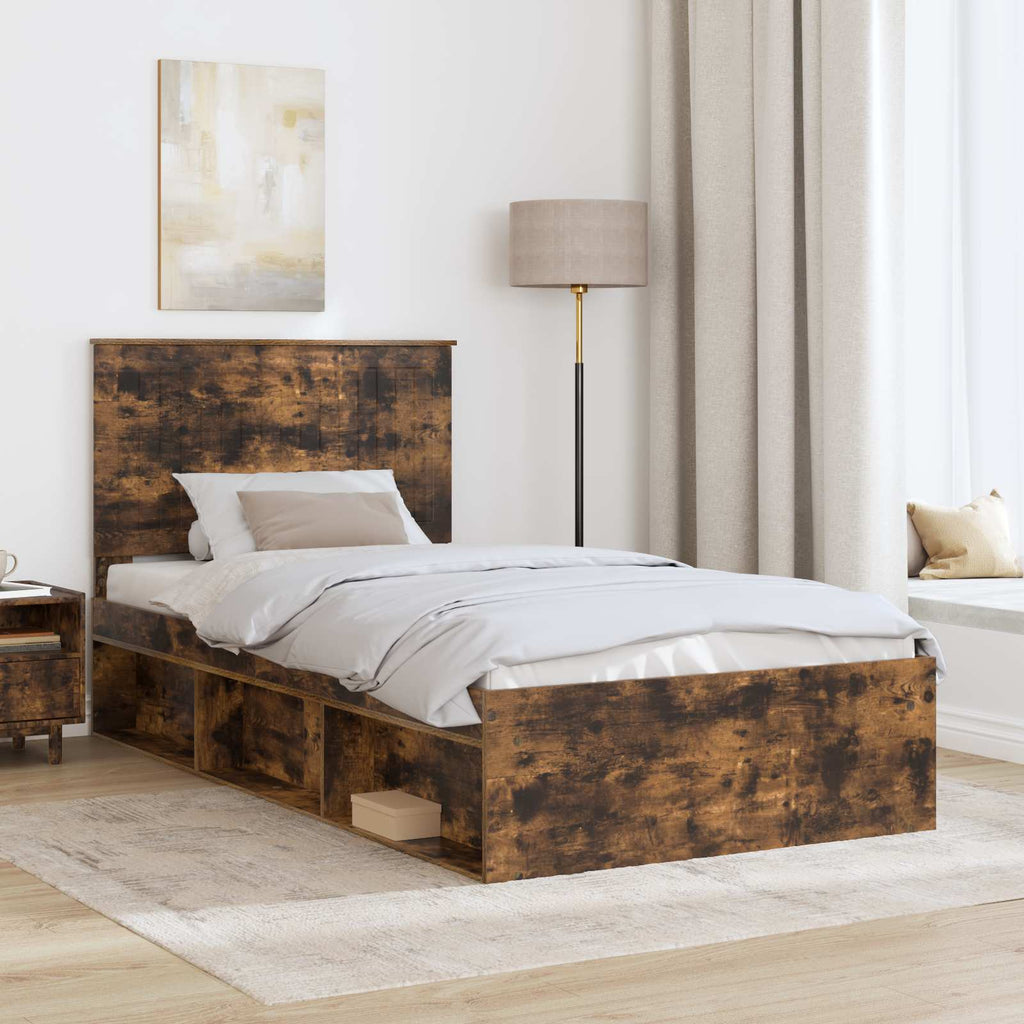 vidaXL Ramka łóżka Dąb wędzony 100 x 200 cm Lite drewno sosnowe