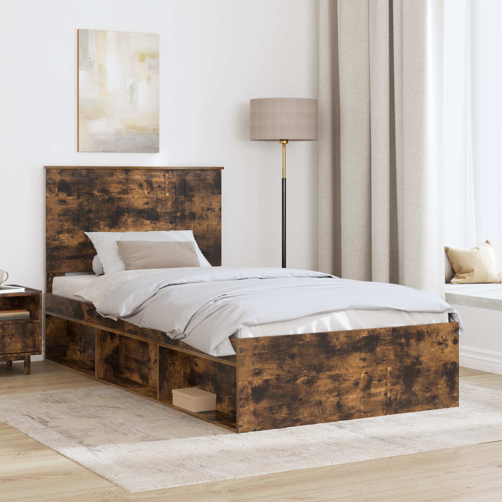 vidaXL Ramka łóżka Dąb wędzony 100 x 200 cm Lite drewno sosnowe