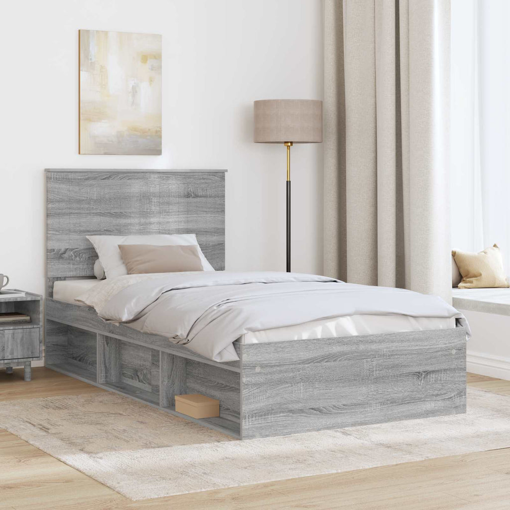 vidaXL Ramka łóżka Szary Sonoma 100 x 200 cm Lite drewno sosnowe