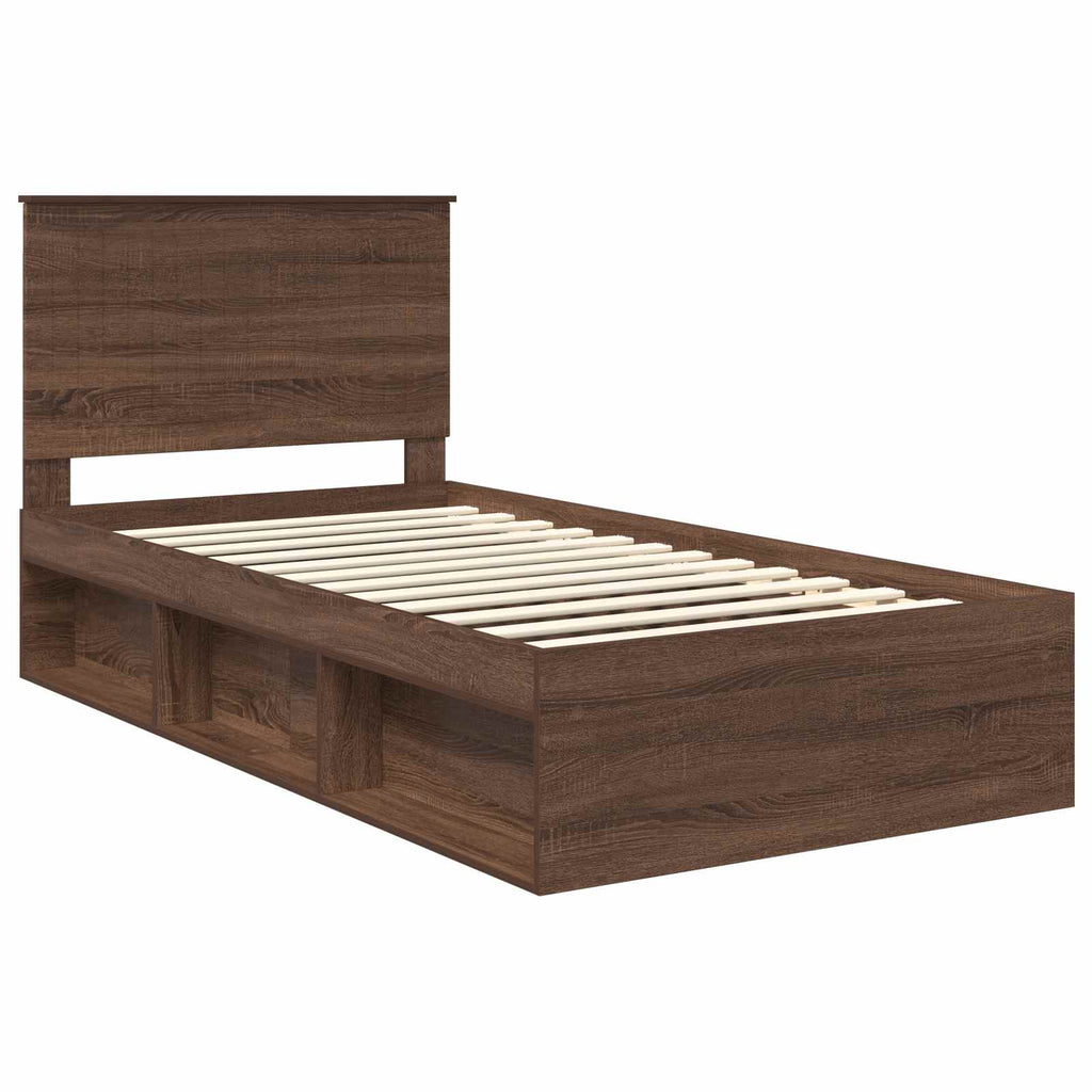 vidaXL Ramka łóżka Brązowy dąb 100 x 200 cm Lite drewno sosnowe