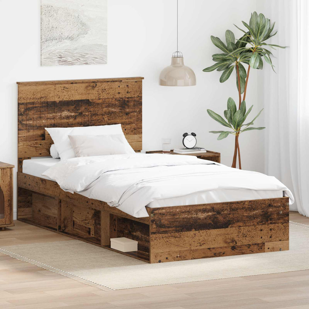 vidaXL Ramka łóżka Stare drewno 100 x 200 cm Lite drewno sosnowe