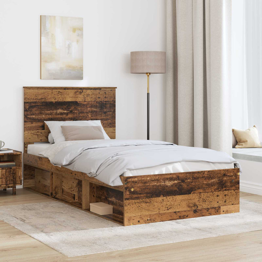 vidaXL Ramka łóżka Stare drewno 100 x 200 cm Lite drewno sosnowe