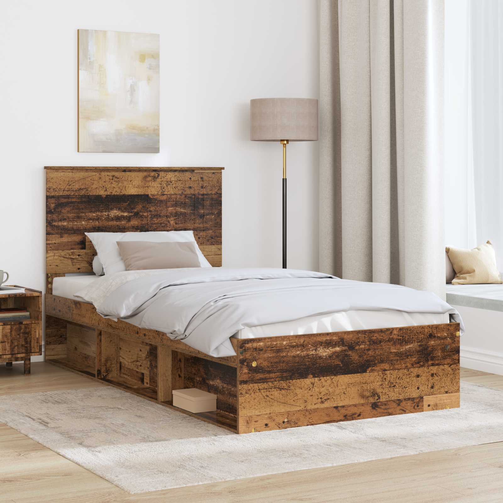 vidaXL Ramka łóżka Stare drewno 100 x 200 cm Lite drewno sosnowe