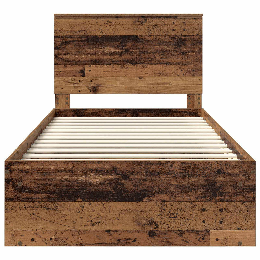 vidaXL Ramka łóżka Stare drewno 100 x 200 cm Lite drewno sosnowe