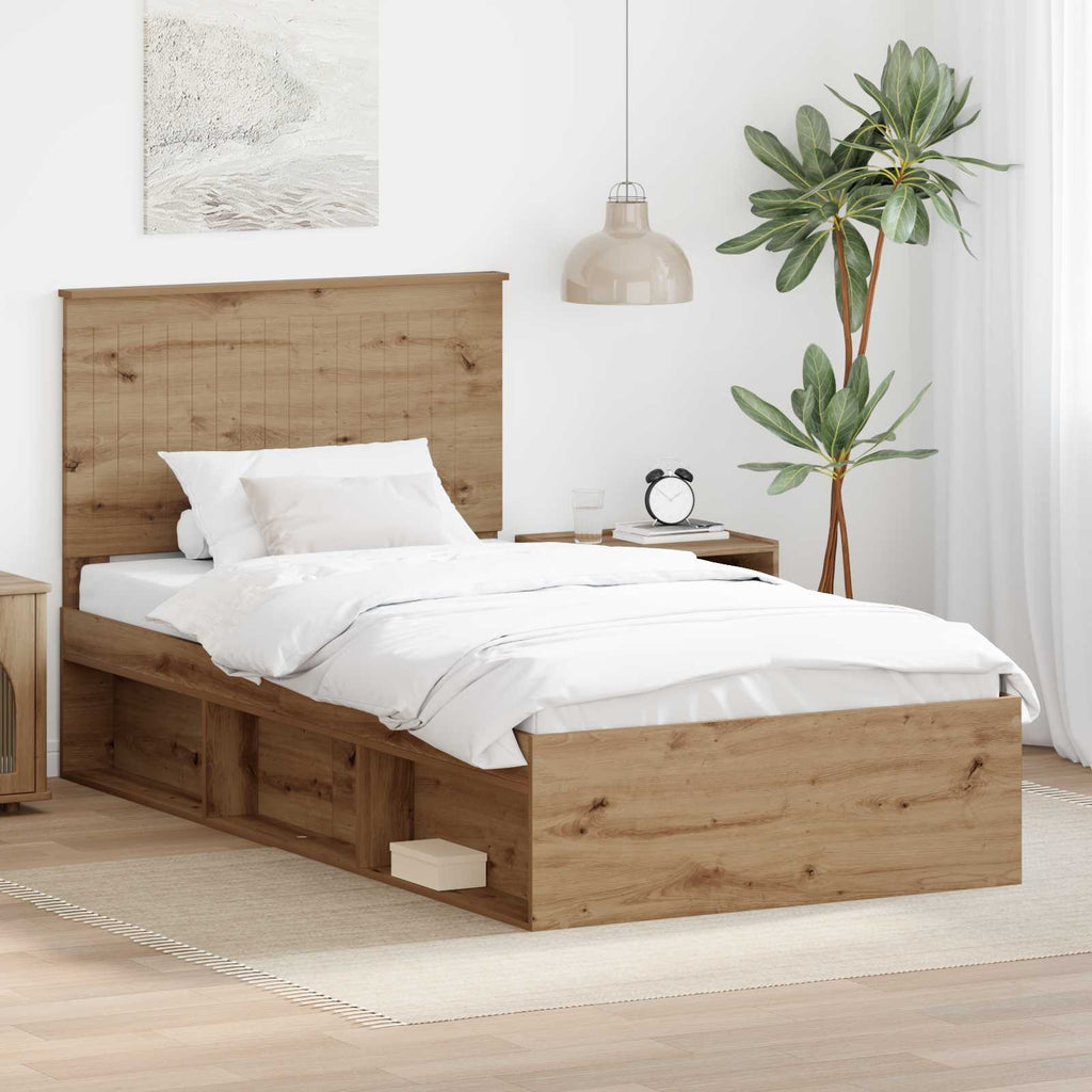 vidaXL Ramka łóżka Dąb rzemieślniczy 100 x 200 cm Lite drewno sosnowe