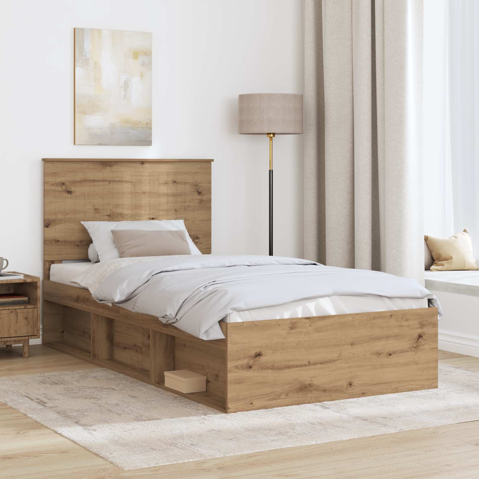 vidaXL Ramka łóżka Dąb rzemieślniczy 100 x 200 cm Lite drewno sosnowe