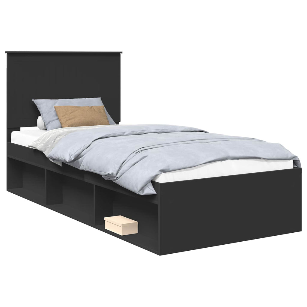 vidaXL Ramka łóżka Z zagłówkiem Czarny 90 x 200 cm Lite drewno sosnowe