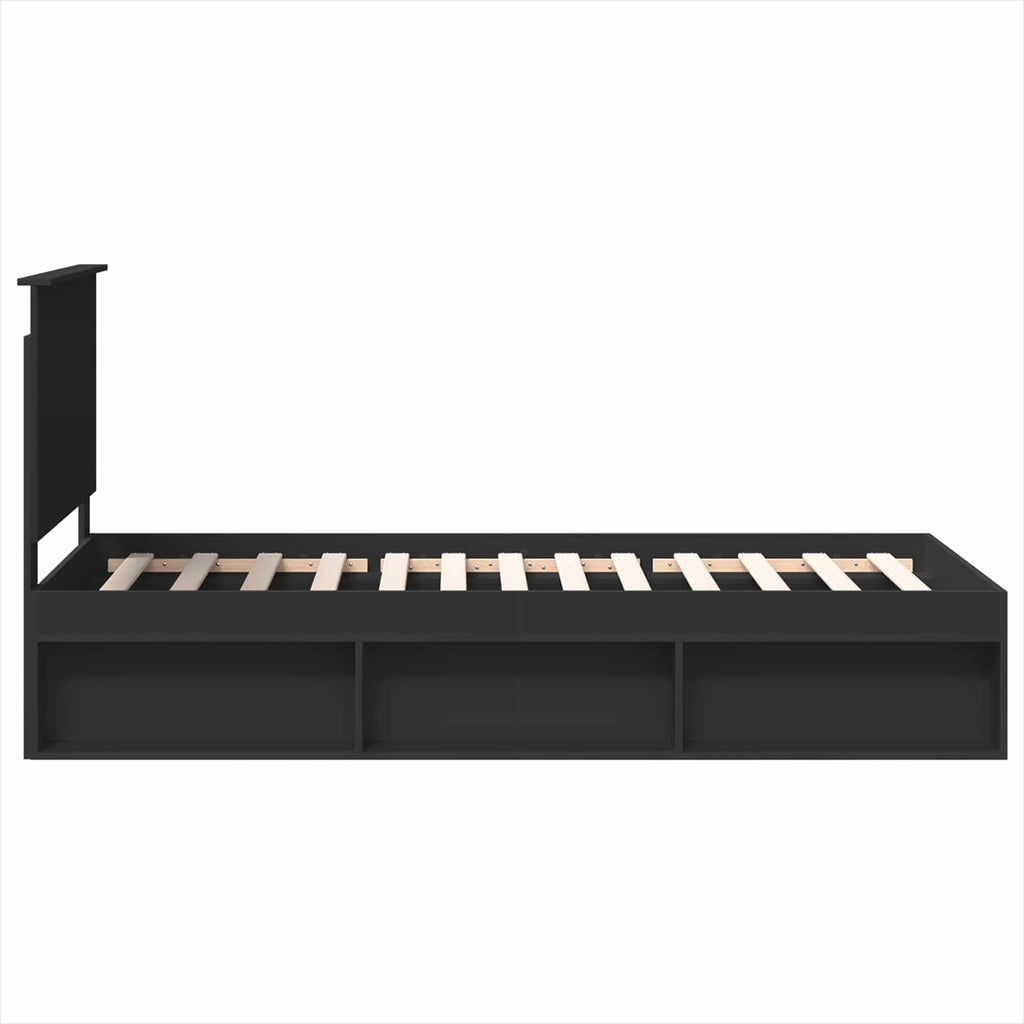 vidaXL Ramka łóżka Z zagłówkiem Czarny 90 x 200 cm Lite drewno sosnowe