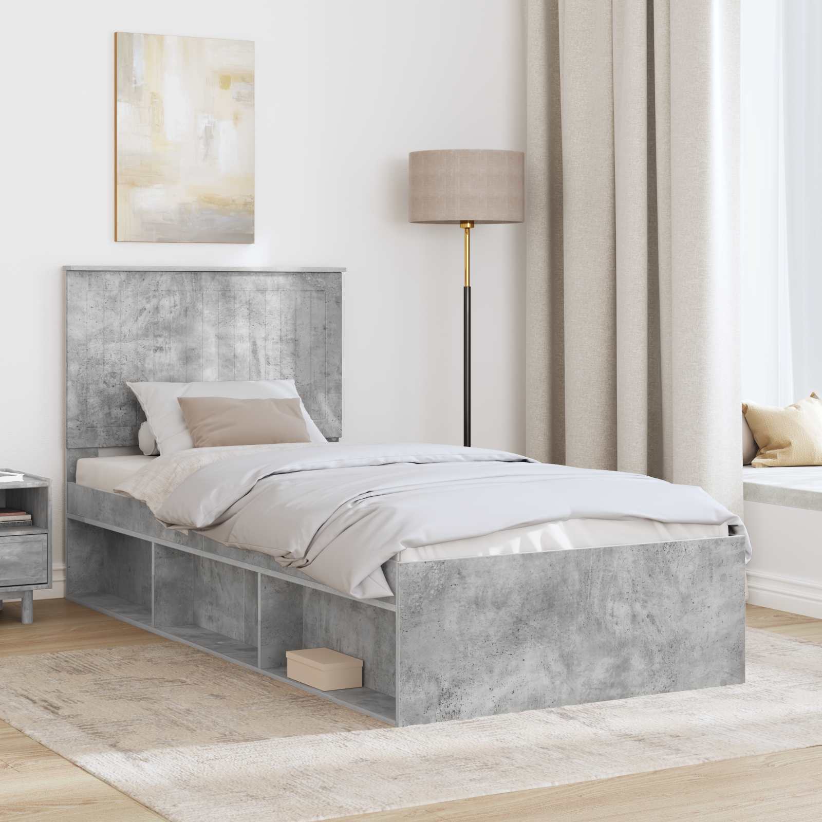vidaXL Ramka łóżka Betonowy 90 x 200 cm Lite drewno sosnowe