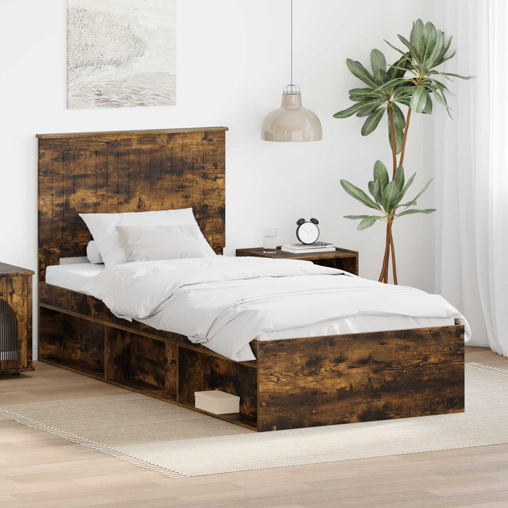vidaXL Ramka łóżka Dąb wędzony 90 x 200 cm Lite drewno sosnowe