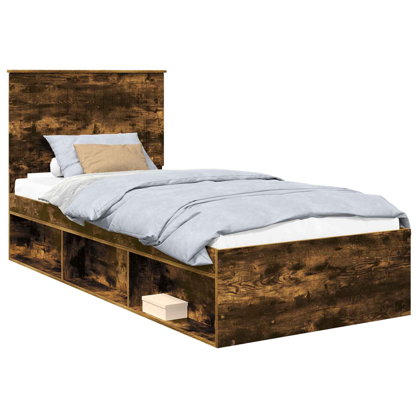 vidaXL Ramka łóżka Dąb wędzony 90 x 200 cm Lite drewno sosnowe