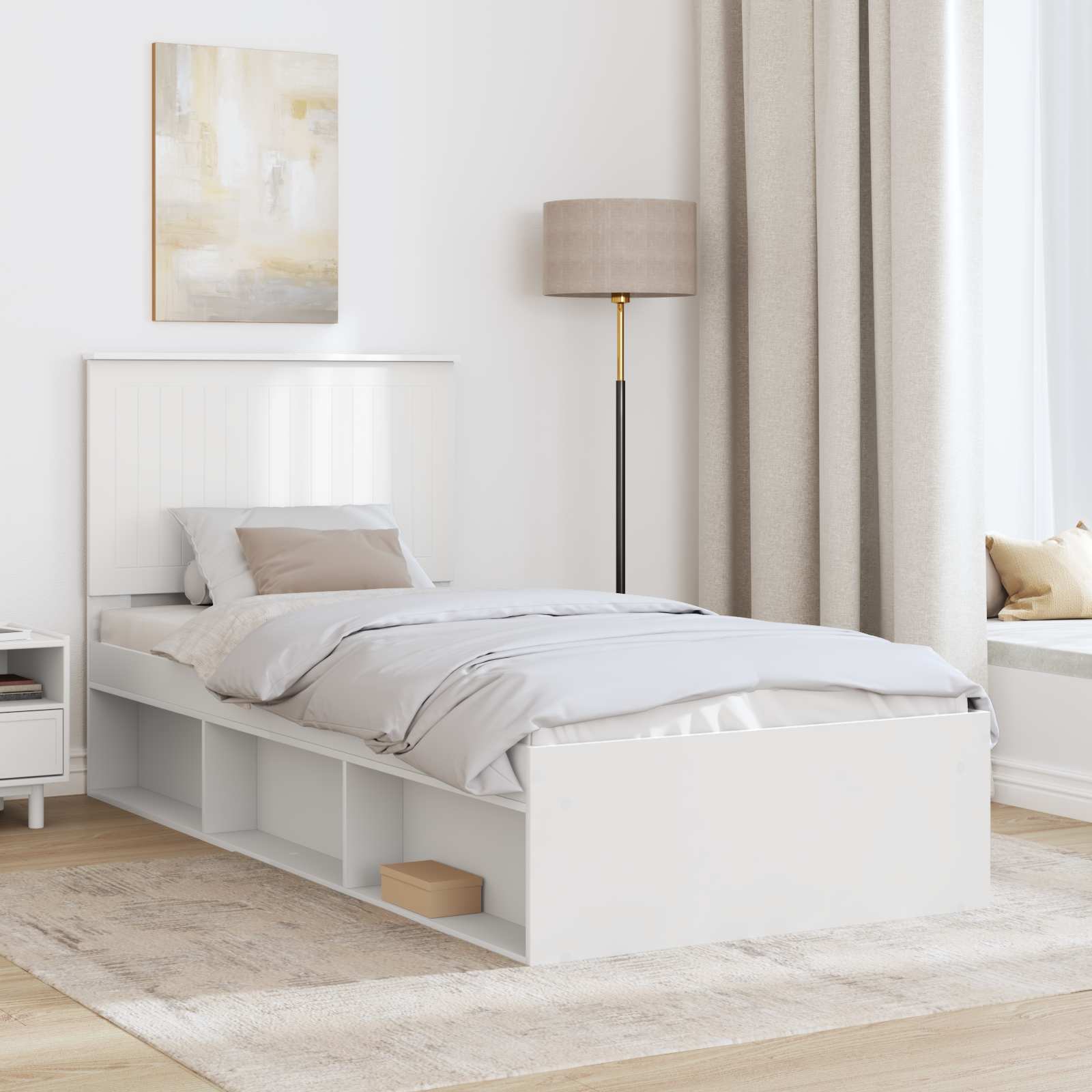 vidaXL Ramka łóżka Z zagłówkiem Biały 90 x 190 cm Lite drewno sosnowe