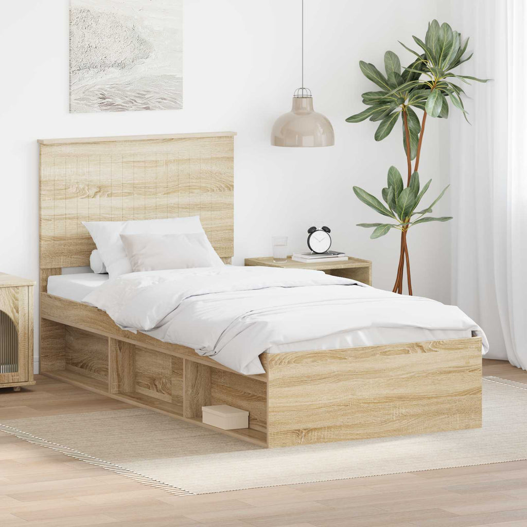 vidaXL Ramka łóżka Z zagłówkiem Sonoma 90 x 190 cm Lite drewno sosnowe