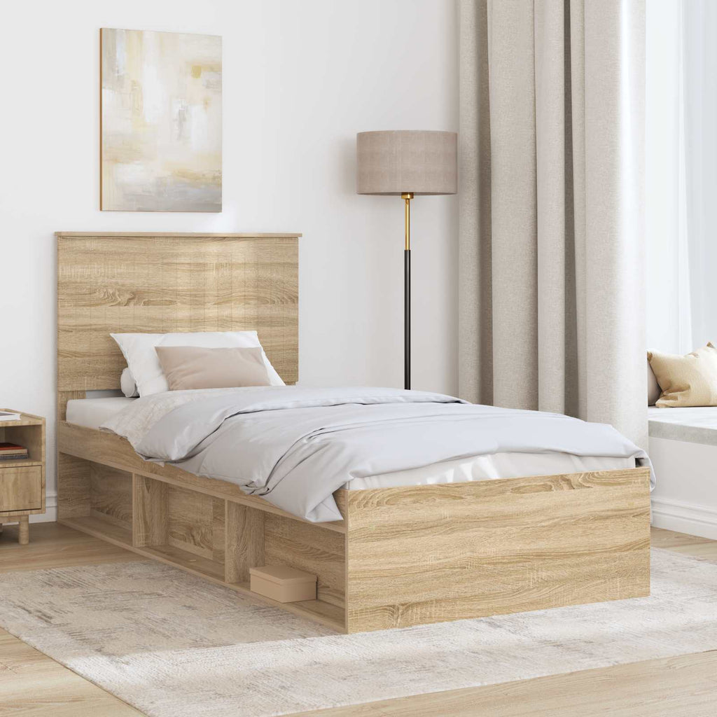 vidaXL Ramka łóżka Z zagłówkiem Sonoma 90 x 190 cm Lite drewno sosnowe