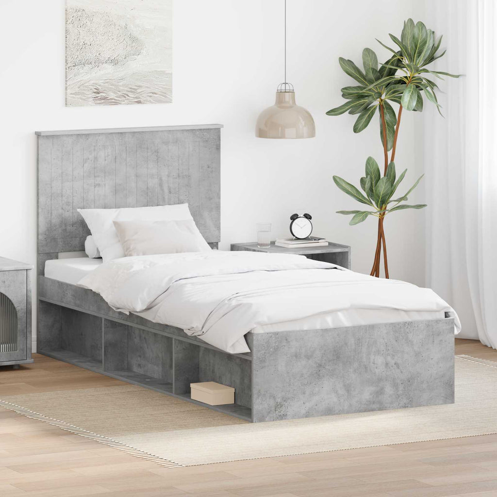 vidaXL Ramka łóżka Szary beton 90 x 190 cm Lite drewno sosnowe