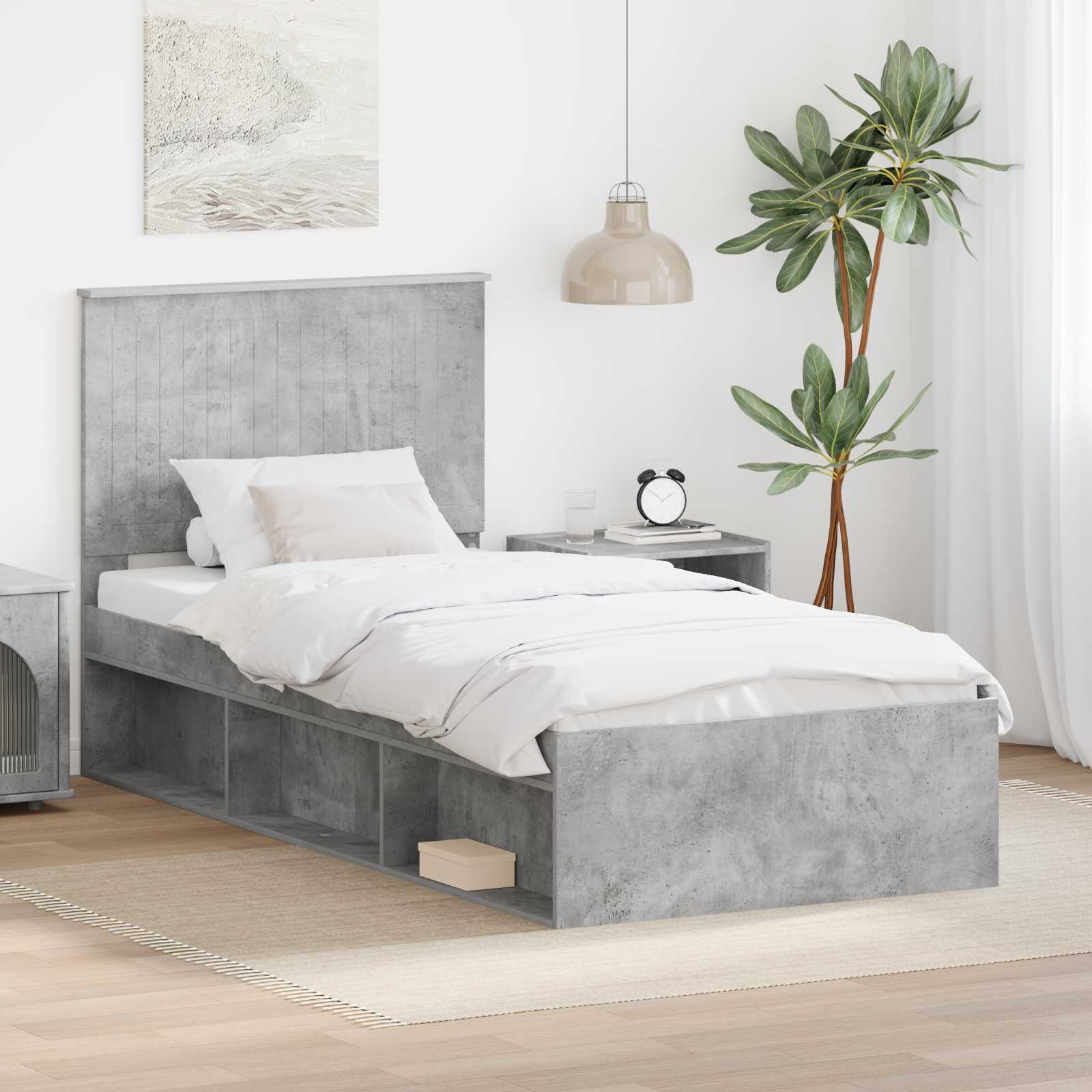 vidaXL Ramka łóżka Szary beton 90 x 190 cm Lite drewno sosnowe