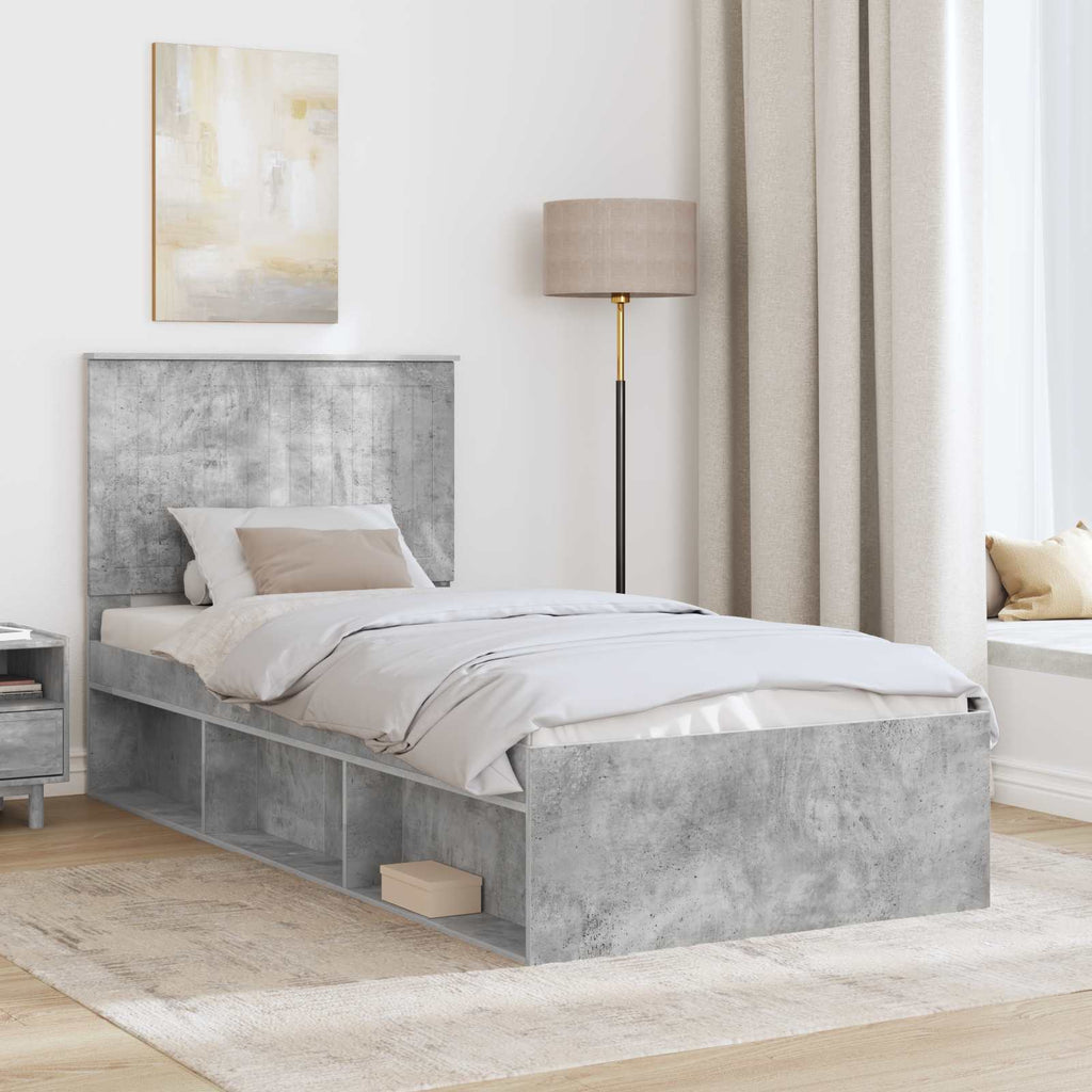 vidaXL Ramka łóżka Szary beton 90 x 190 cm Lite drewno sosnowe