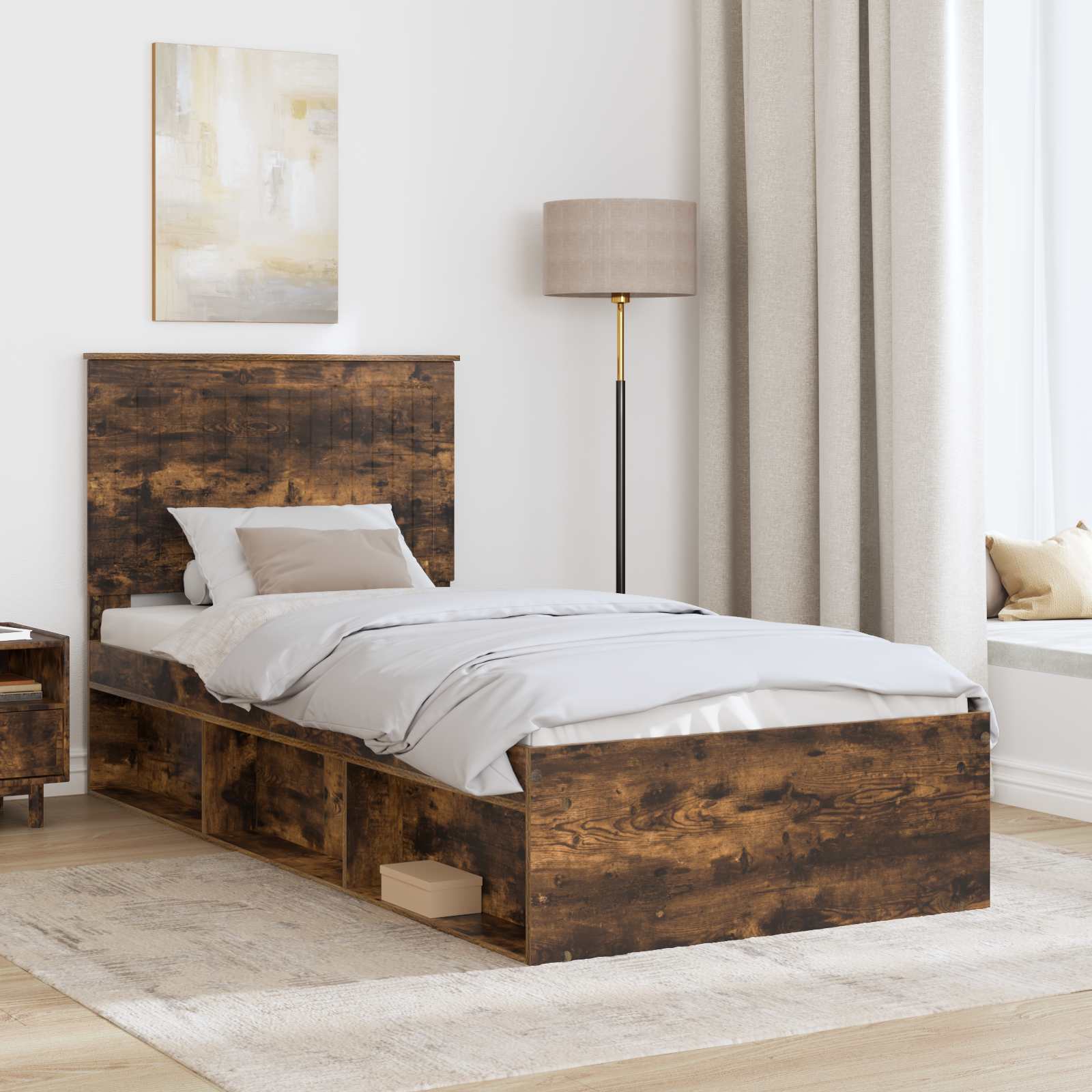 vidaXL Ramka łóżka Dąb wędzony 90 x 190 cm Lite drewno sosnowe