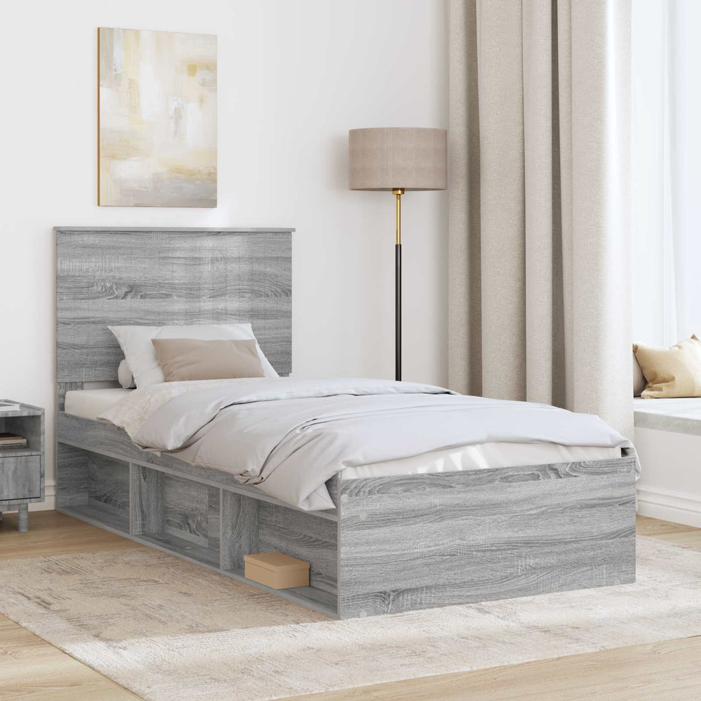 vidaXL Ramka łóżka Szary Sonoma 90 x 190 cm Lite drewno sosnowe