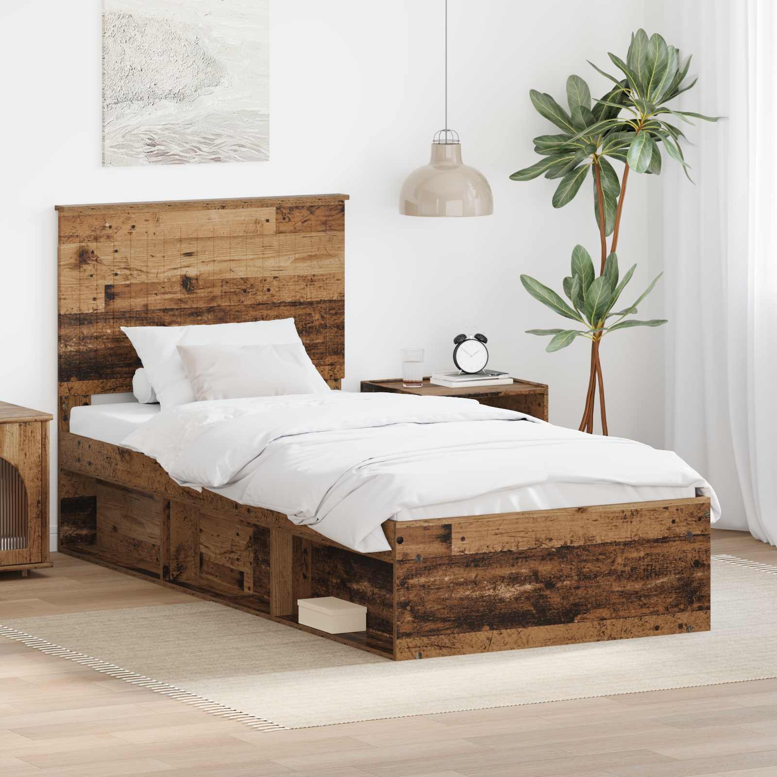 vidaXL Ramka łóżka Stare drewno 90 x 190 cm Lite drewno sosnowe