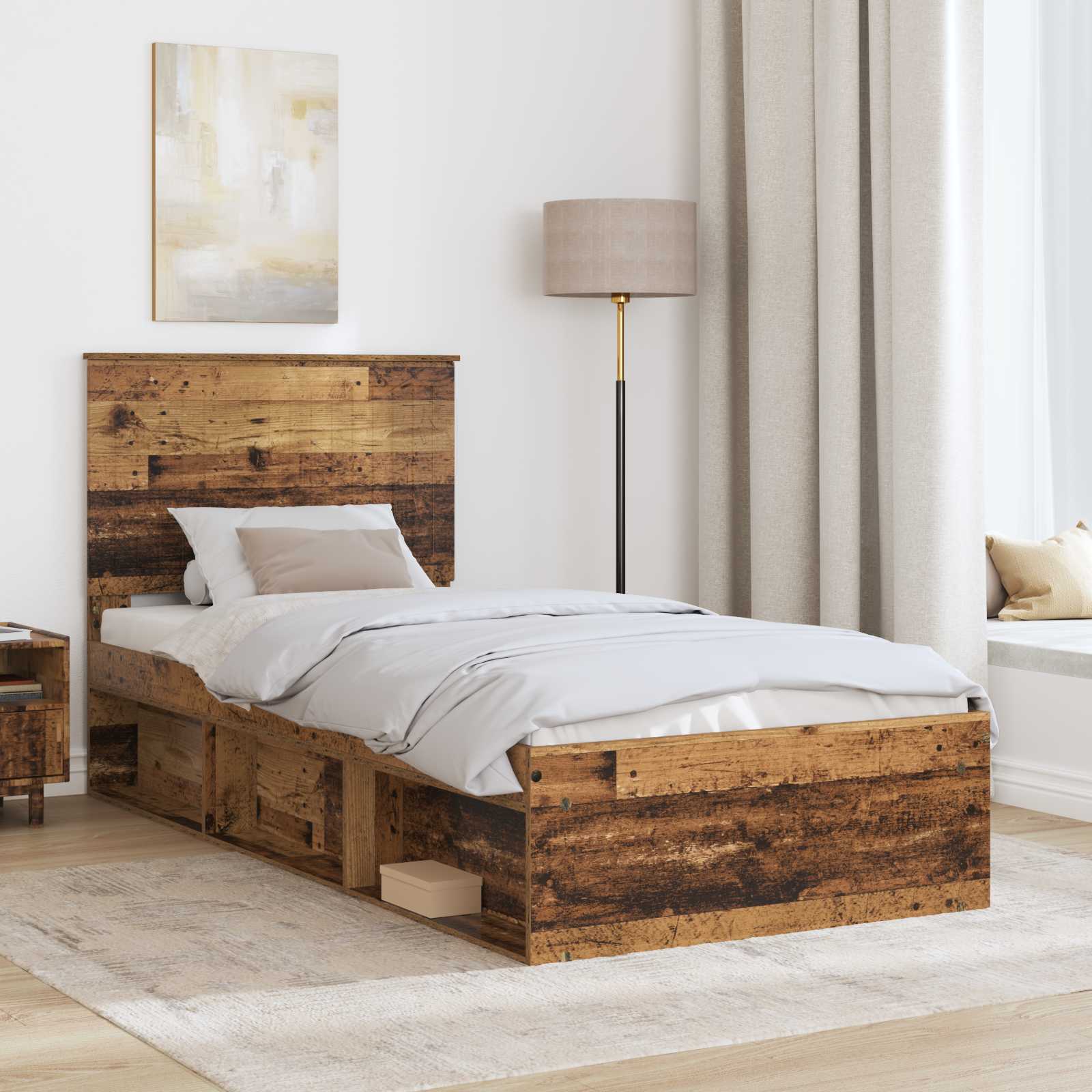 vidaXL Ramka łóżka Stare drewno 90 x 190 cm Lite drewno sosnowe