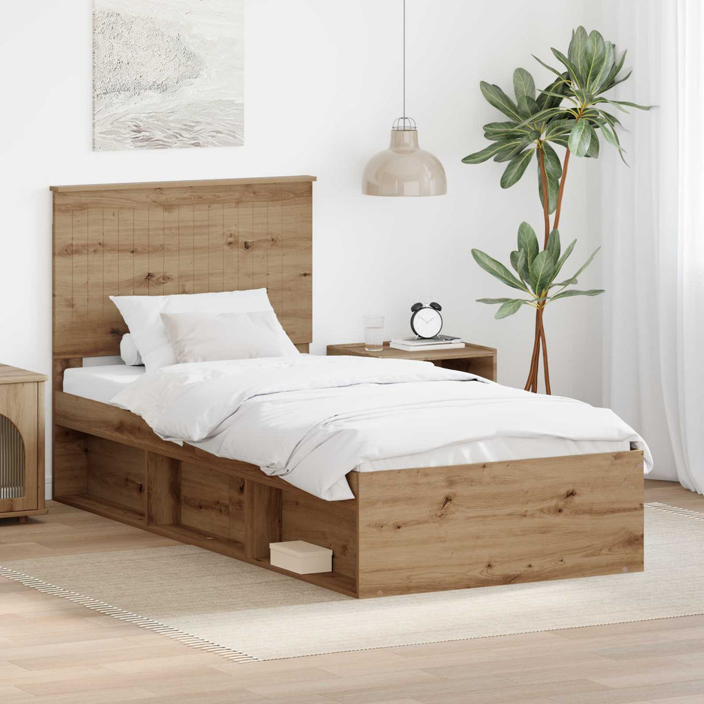 vidaXL Ramka łóżka Dąb rzemieślniczy 90 x 190 cm Lite drewno sosnowe