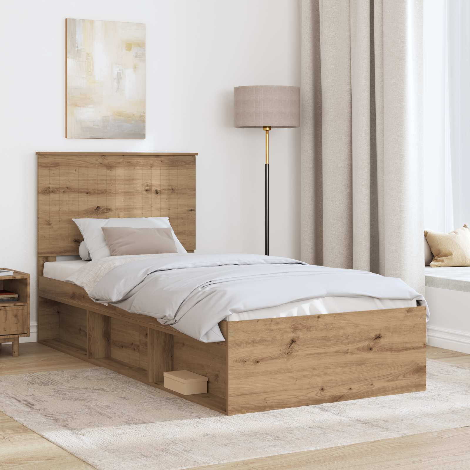 vidaXL Ramka łóżka Dąb rzemieślniczy 90 x 190 cm Lite drewno sosnowe