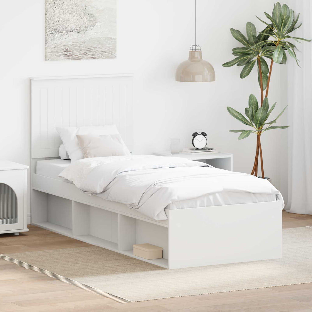 vidaXL Ramka łóżka Z zagłówkiem Biały 75 x 190 cm Lite drewno sosnowe